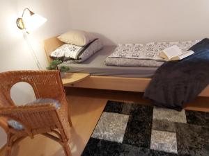 sypialnia z łóżkiem i biurkiem z krzesłem w obiekcie Haus "Panorama" w mieście Hohenau