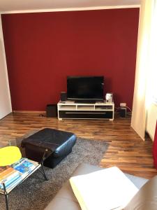 a living room with a flat screen tv on a entertainment center at Ferienwohnungen Lohme in Lohme