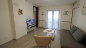 - un salon avec un canapé, une table et une télévision dans l'établissement MONIKA A2+2, à Novigrad