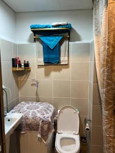 マニラにあるBeautiful 1bed condo Nr Airport, MOA, Makati, Bayのトイレと洗面台のある小さなバスルーム