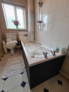 ein Bad mit einem Waschbecken und einem WC in der Unterkunft Goodwins' by Spires Accommodation a comfortable place to stay close to Burton-upon-Trent in Swadlincote