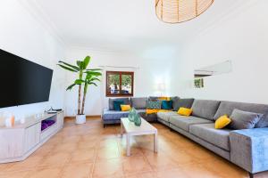 a living room with a couch and a tv at Villa Son Gilí in Maria de la Salut