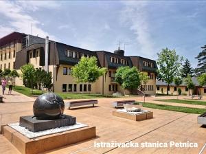 a building with a statue in front of it at Seosko turističko domaćinstvo "Klinačka priča" in Valjevo