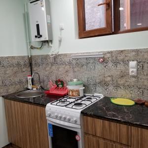 Il comprend une cuisine équipée d'une cuisinière et d'un évier. dans l'établissement Maria, à Erevan