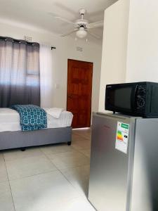 恩潘蓋尼的住宿－Ikhaya Guesthouse，一间卧室配有一张床和一台平面电视