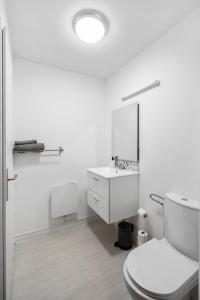 a white bathroom with a toilet and a sink at La Suite Classic in Maubeuge