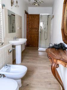 a bathroom with a sink and a toilet and a shower at Monastero del Lago in Viverone