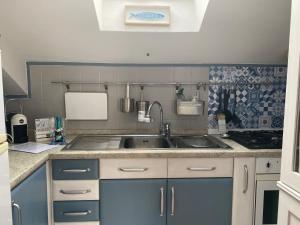 eine Küche mit blauen Schränken und einem Waschbecken in der Unterkunft Valter's Nest in Rapallo