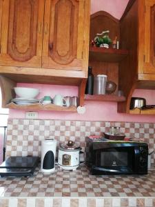 a kitchen counter with a toaster and a microwave at Agimats Crib Palawan in Puerto Princesa City