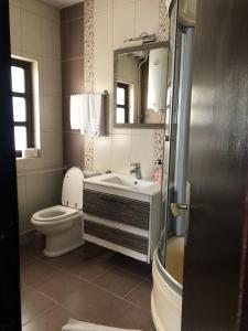 a bathroom with a toilet and a sink and a mirror at Sobe na Jošanici in Jošanička Banja
