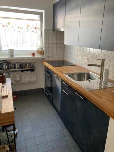 uma cozinha com um lavatório e uma bancada em Haus VALLESIA em Saas-Fee