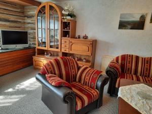 a living room with two chairs and a television at Ferienhaus Luise in Sebnitz