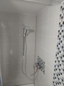 a shower with a shower head in a bathroom at Ludwigstraße in Mönchengladbach