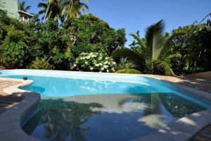 ein kleiner Pool in einem Garten mit Bäumen in der Unterkunft Appartement Villa Taina piscine in Punaauia