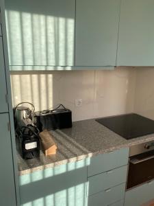 a kitchen with a counter top with a appliance on it at Altamira NB in Estarreja