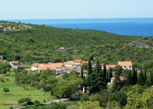 a group of houses on a hill with the ocean at Villa Sunrise in Herceg-Novi