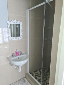 un bagno con lavandino e doccia di Victoria Oaks Beaufort West Guesthouse a Beaufort West