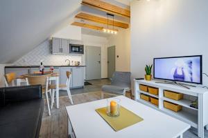 Televízia a/alebo spoločenská miestnosť v ubytovaní Apartamenty Ustronne Liściasta