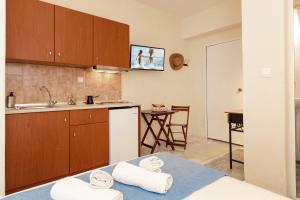 a kitchen with a sink and a counter at Thea Studios in Pyrgadikia
