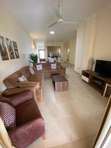 A television and/or entertainment centre at شاليه ارضى بحديقه بقريه ديمورا بالساحل الشمالي كيلو ٧٥