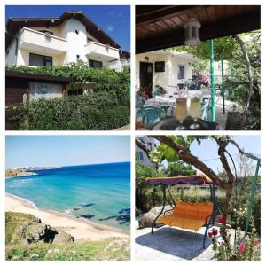 four different pictures of a beach and a house at Къща за гости Василеви Синеморец - Guest House Vasilevi Sinemorets in Sinemorets