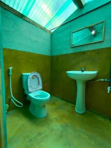 a bathroom with a toilet and a sink at The 1964 Holiday bungalow in Ella