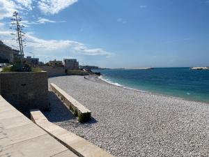 una playa rocosa con el océano en el fondo en HOME 3 BED Aparthotel, en Bisceglie