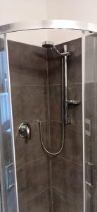 a shower with a glass door in a bathroom at CasaAlma Pool, Terrace & Lakeview in Gardone Riviera