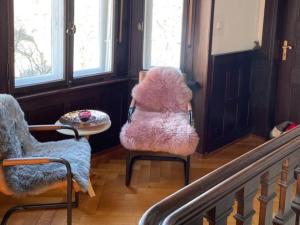 a living room with two chairs and a table at Ferienwohnung am Bühl 1 in Lenzkirch