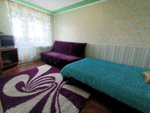 クロプィウヌィーツィクィイにあるHome On Gagarinaのリビングルーム(ベッド1台、ソファ付)
