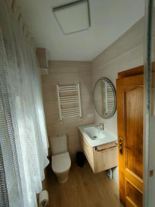 a bathroom with a toilet and a sink and a mirror at Casa Flori in Celorio +39 photos