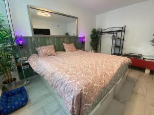 een slaapkamer met een groot bed en een grote spiegel bij Atalaya in Abades