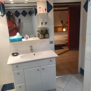 a bathroom with a sink and a mirror at And&Col Jardin ,terrasse & climatisation in Marseille