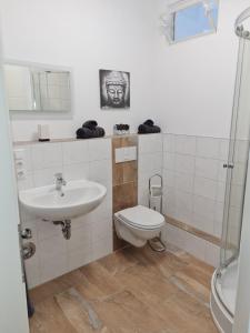 ein Bad mit einem WC und einem Waschbecken in der Unterkunft City Apartment in Osnabrück