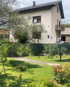 two pictures of a house and a yard at Guest house Leka in Korenica