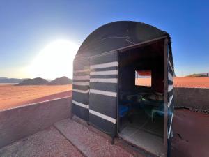 an inside view of a tent in the desert at Wadirum Zeid Classic camp in Wadi Rum