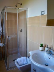 a bathroom with a shower and a sink at Atomos in Alvignano