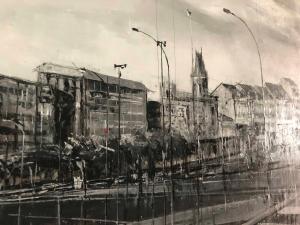 a drawing of a city with street lights and buildings at Yuhom casas con alma Galera 2º in A Coruña