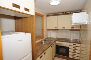 uma pequena cozinha com um lavatório e um frigorífico em MADEIRA Orangecosta 1 dormitorio em Benicàssim