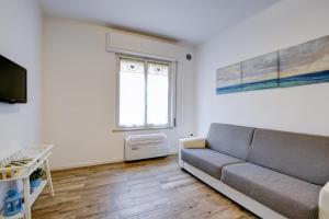 西爾米奧奈的住宿－Appartamento Cesare，带沙发和窗户的客厅