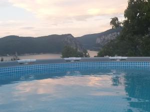 a swimming pool with a view of a mountain at Casa De Vacanță Maga Dubova in Dubova