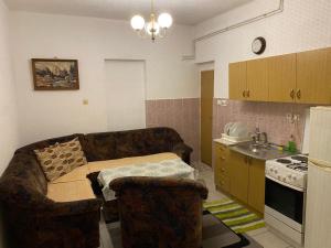 a living room with a couch and a kitchen at Lav Apartments in Bihać