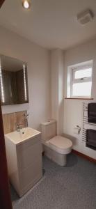 a bathroom with a toilet and a sink and a window at Vitaver j in Burray Village