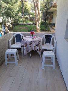 a table and two chairs and a table and a table and chairs at Candy apartment central location Bečići in Becici