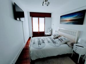 a bedroom with a bed and a tv in it at Piso turistico Mundaka con opción a garaje in Mundaka