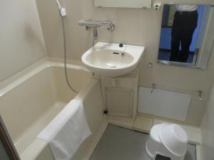 a bathroom with a sink and a toilet and a bath tub at Hotel Tetora HonHachinohe in Hachinohe +6 photos