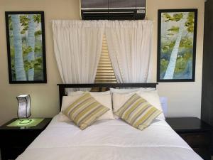 a bedroom with a bed with two pillows and a window at Orange Breeze Self-Catering Apartment in Kakamas