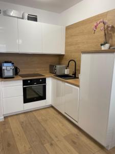 Kuchnia lub aneks kuchenny w obiekcie AL-DOM Apartament Ogrodowa Bocianie Gniazdo z garażem