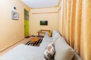 a living room with a couch and a tv at Repose Stay - Karen, 2 Bedroom, WiFi,Parking, CCTV in Nairobi