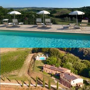 dos fotos de una casa y una piscina en Colle Bertini en Montaione